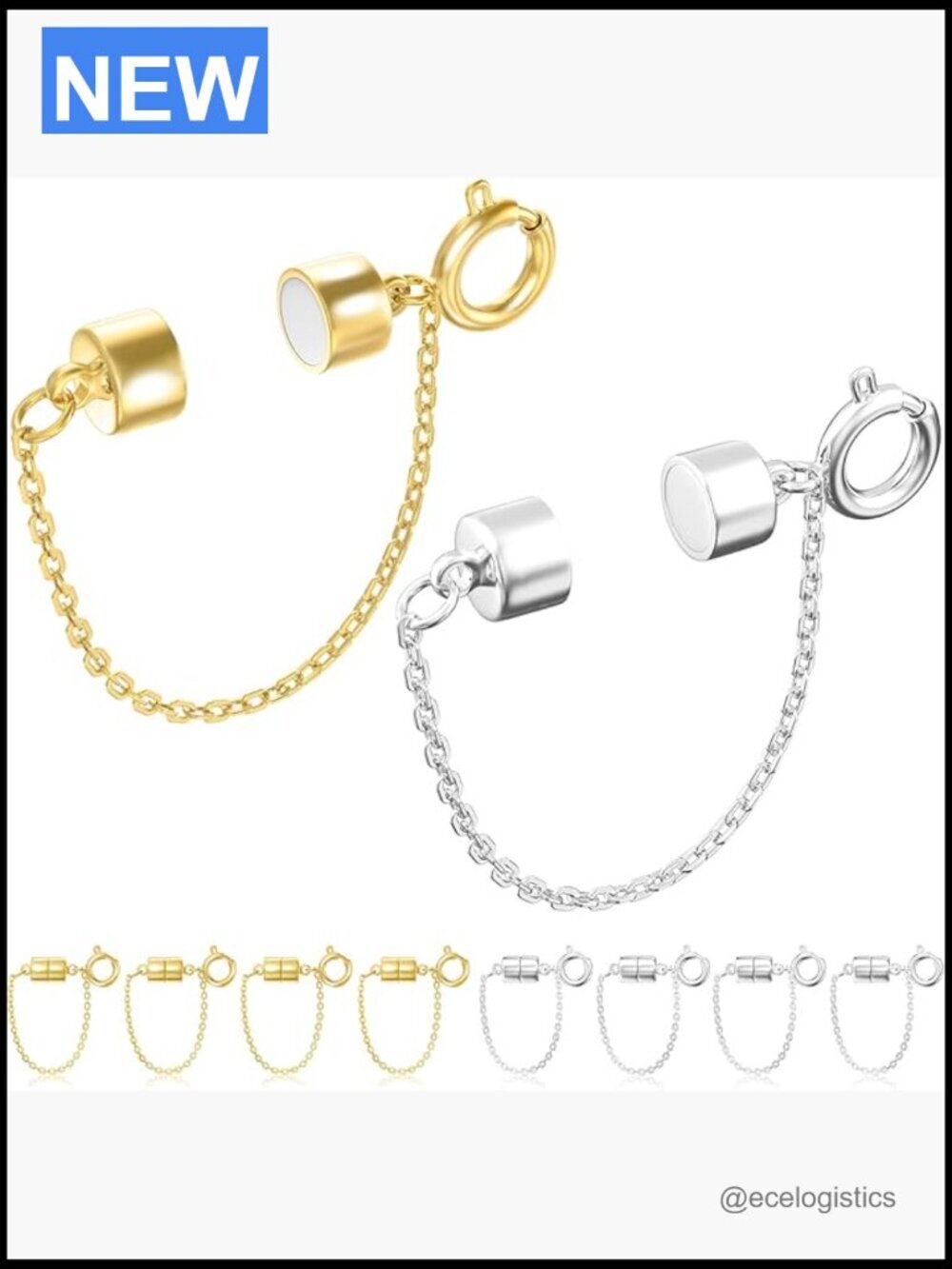 Magnetic Bracelet Clasps with Safety Chain, 8-Pack